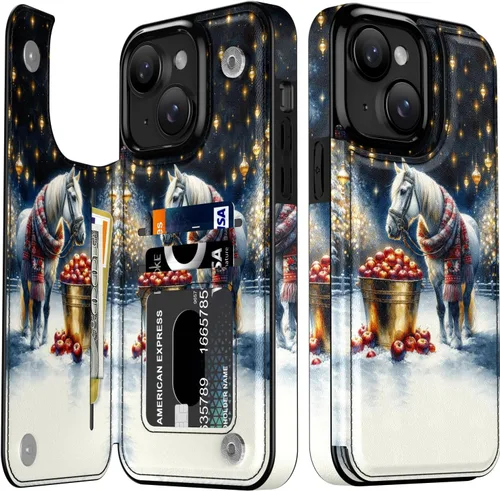 Vista 180 de LETO para iPhone 15 Pro Funda tipo cartera - Tapa tipo folio con patada - Diseños de moda - Tarjetero - Funda protectora para mujeres y niñas - 6.1