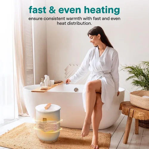 Vista 5 de SereneLife - Calentador de toalla con pantalla digital en cubo; calentador de toallas grande de color blanco para spa y baño, regalos de calentador