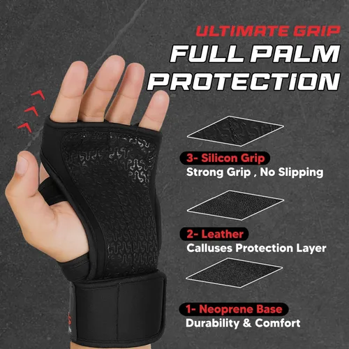 Vista 3 de FITNESS FORCE Ventilated Weight Lifting Workout Gloves for Men & Women Gym Gloves for Men & Women with Built-in Wrist Wraps for Men, Exercise