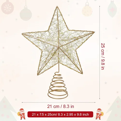 Vista 3 de Decoración para árbol de Navidad, estrella LED, funciona con pilas (dorado)