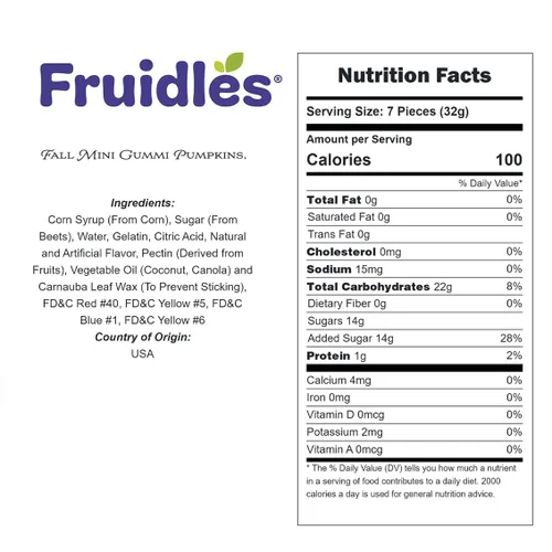 Vista 2 de Fruidles Dulces de calabazas de otoño, gomitas de sabores de frutas surtidos, aptas para alérgicos, sin OMG, sin edulcorantes artificiales (1 libra)