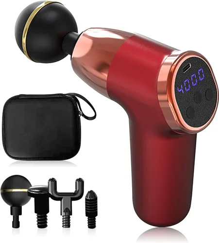 Vista 17 de Ergocar Potente pistola de masaje muscular tejido profundo, 6 velocidades masajeador de cuerpo eléctrico de mano con 4 cabezas súper silencioso Negro