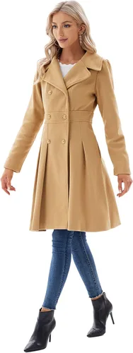 Vista 4 de GRACE KARIN Abrigos largos de otoño con solapa y doble botonadura para mujer, color caqui, talla M