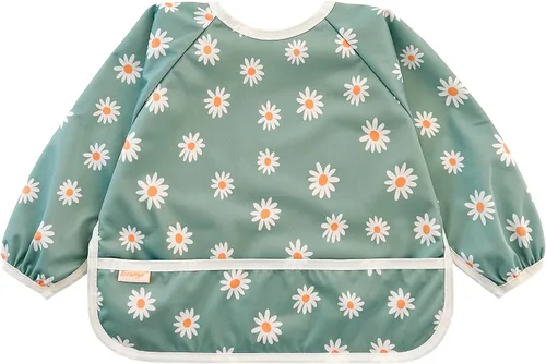 Vista 9 de Babero de manga larga impermeable - Baberos lavables a máquina para comer - Babero para bebé para niños pequeños - Suministros BLW para bebé Celeste