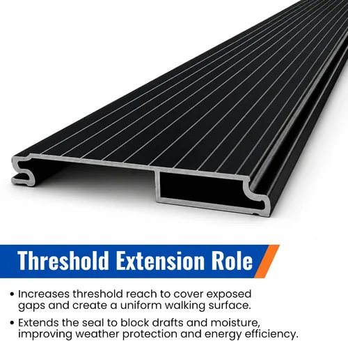Vista 4 de KC Hardware Extensión de umbral de aluminio, extensor de umbral de puerta de alta resistencia para umbral existente, transición suave de puerta, uso