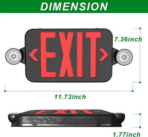 Vista 3 de OSTEK Señal de salida LED rojo con luces de emergencia, dos luces LED de salida de emergencia de cabeza ajustable con batería de respaldo, doble
