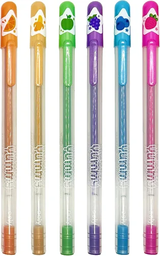 Vista 3 de Ooly Yummy Yummy - Juego de 6 bolígrafos de gel perfumados metálicos, con tinta de gel perfumada afrutada, escribe en papel negro, punta de 0.039