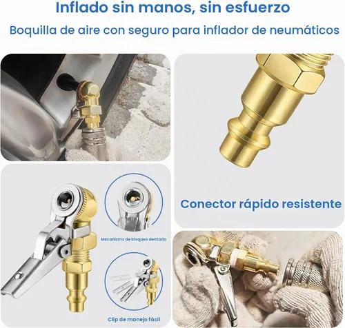 Vista 2 de 2 mandriles de aire con bloqueo NPT de 1/4 de pulgada, portabrocas de aire con clip de conexión rápida para neumáticos, boquilla de inflado