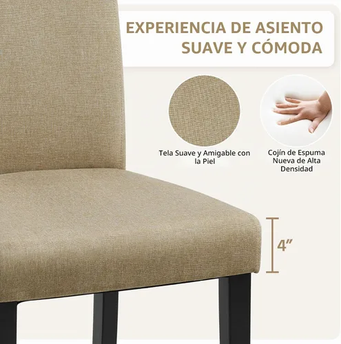 Vista 4 de Yaheetech Juego de 2 Sillas de Comedor de Tela Tapizada Parson Sillas de Cocina con Asiento Acolchado y Patas de Madera Maciza para Caqui