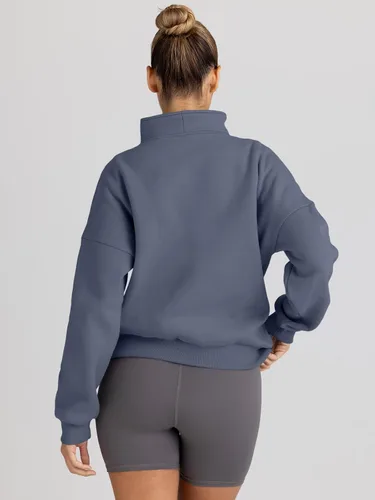Vista 3 de Trendy Queen - Sudaderas con media cremallera y capucha de gran tamaño, extragrande, para otoño, Y2K, ropa de invierno