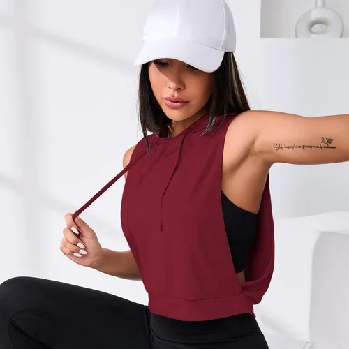 Vista 7 de SweatyRocks Camiseta de entrenamiento sin mangas para mujer, para gimnasio, ropa deportiva, camiseta corta sin mangas con laterales abiertos