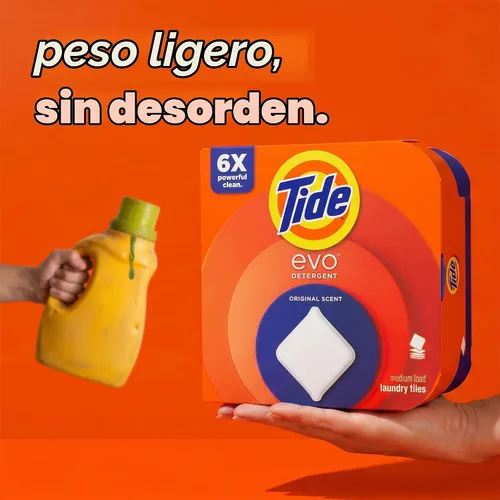 Vista 10 de Tide evo Detergente para ropa original que funciona en el 100% de las manchas comunes, detergente concentrado de viaje compatible con HE