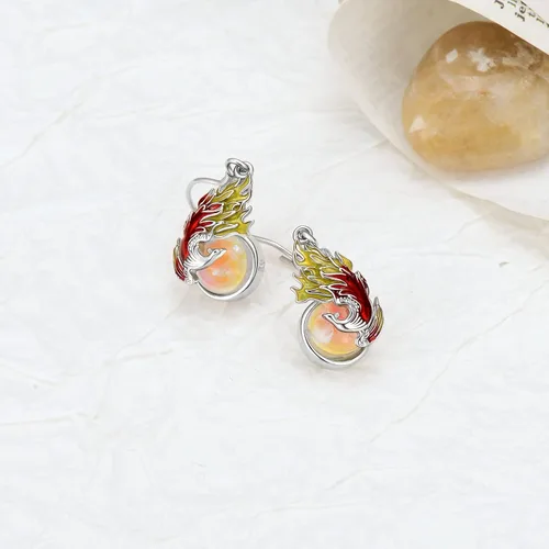 Vista 3 de PELOVNY Aretes colgantes de plata esterlina, hipoalergénicos, ágata musgo, piedra lunar, abeja, mariposa, delfín, pavo real, fénix, joyería