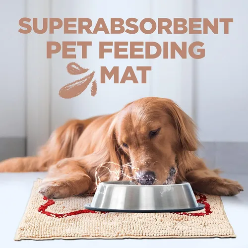 Vista 8 de Soggy Doggy Slopmat – Beige/Red Bone – 18 x 24 pulgadas – Tapete de puerta absorbente de agua para patas fangosas y cuencos de comida/agua – Felpudo