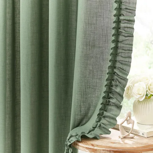Vista 10 de TERLYTEX Cortinas de encaje de lino de 96 pulgadas de largo 2 paneles, 42 x 96 pulgadas, cortinas con volantes estilo granja para sala con bolsillo