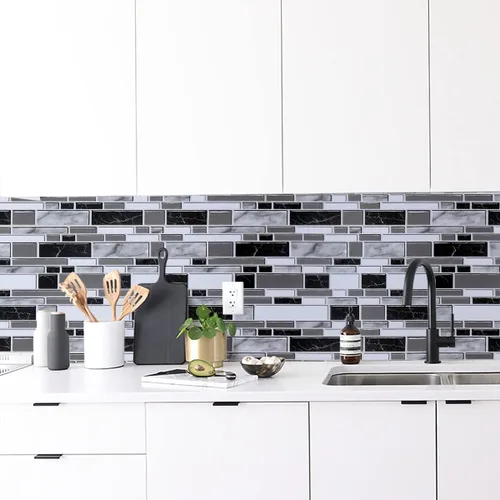 Vista 5 de Livebor Papel tapiz de cocina en blanco y negro para despegar y pegar, papel tapiz de baño, impermeable, papel de contacto decorativo extraíble