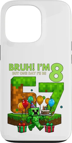 Vista 10 de Bruh I'm 8 But One-Day I'll Be 67 Retro 8th Birthday Kids Case for iPhone 17