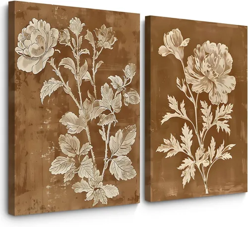 Vista 26 de Tanmart Arte de pared botánico vintage, lienzo floral antiguo, arte de pared, impresiones de flores neutrales, póster vintage de granja, pintura