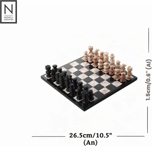 Vista 2 de NOVICA Juegos de ajedrez decorativos de mármol, negro, 'Glorious Battle