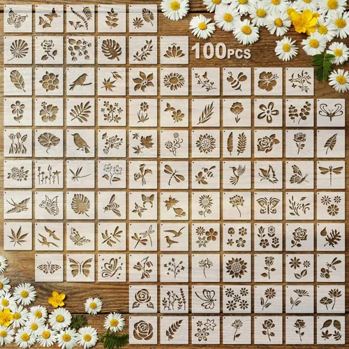 Vista 16 de 100 plantillas para pintar en madera, plantillas reutilizables para manualidades, plantillas de dibujo, papel de pared festivo para bricolaje, álbum