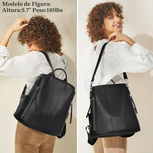 Vista 2 de S-ZONE - Mochila de piel suave para mujer, antirrobo, mediana, bolsa de hombro 2-negro