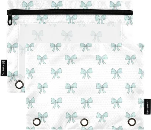 Vista 13 de Estuche de béisbol blanco para lápices de 3 anillas, paquete de 2 carpetas para lápices, estuche transparente con cremallera, bolsa de cosméticos