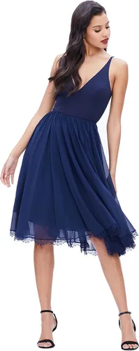 Vista 8 de Dress the Population Vestido midi Alicia con escote pronunciado de medios mixtos sin mangas ajustado y acampanado para mujer Negro