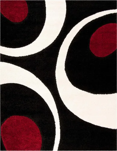 Vista 6 de SAFAVIEH Florida Shag Collection - Alfombra de área de 5 pies 3 pulgadas x 7 pies 6 pulgadas, color negro y marfil, diseño abstracto, no desprende