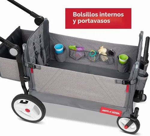 Vista 6 de Radio Flyer Odyssey Stroll N Wagon plegable con bolsa de almacenamiento, gris claro