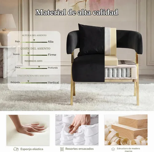 Vista 7 de Sillas modernas del acento del terciopelo del negro y del oro, sala de estar de los sillones del barril