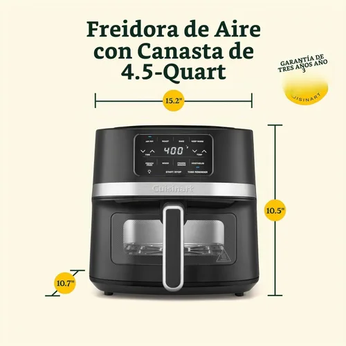 Vista 6 de Cuisinart Freidora de aire de cesta de 4.5 cuartos de galón, luz interior, piezas aptas para lavavajillas, 4 preajustes, asar, hornear, asar, freír
