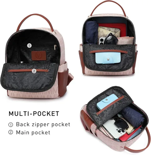 Vista 3 de MKP - Mochila pequeña para mujer y mujer, con múltiples bolsillos, con bolsillo frontal con cremallera, Rosado, Mochilas Daypack