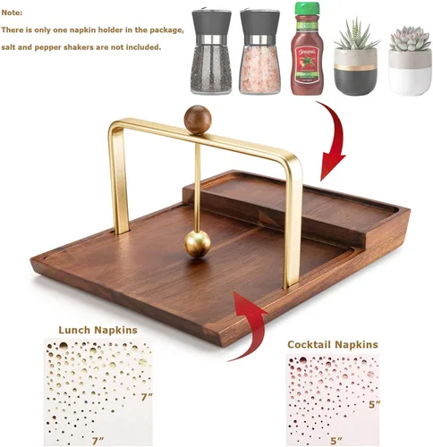 Vista 2 de Servilletero de madera con soporte para salero y pimentero, almacenamiento dos en uno para servilletas y botellas de condimentos, soporte