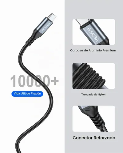 Vista 6 de Cable de carga USB C a USB C extra largo de 20 pies, carga solo 60 W, cable de carga rápida de nailon trenzado de largo alcance tipo C para iPhone