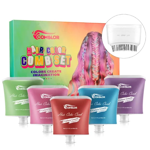 Vista 8 de 5 tizas lavables para cabello oscuro, peine de tinte natural de 11 onzas líquidas, color temporal para regalos de cumpleaños de niños, fiesta 5