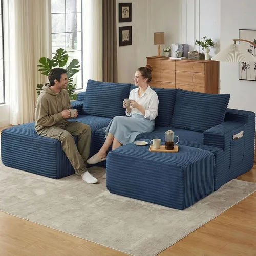 Vista 10 de Sofá seccional Cloud de 96 pulgadas, sofá deshuesado para sala de estar, sofá modular con asiento profundo, sofá de pana cómodo y esponjoso con Negro