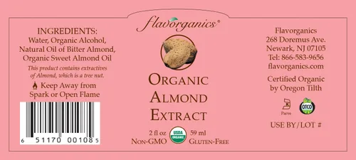 Vista 2 de Flavorganics Extracto de almendra orgánica, botella de vidrio de 2 onzas