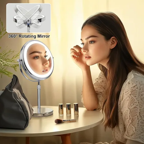 Vista 7 de JANEEVA Espejo de maquillaje iluminado 10X con 3 modos de iluminación, luces regulables de 8 pulgadas, espejo de tocador ajustable en altura