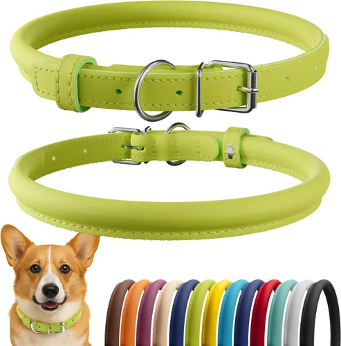 Vista 90 de CollarDirect - Collar de cuero enrollado para perro, collar redondo acolchado suave para cachorro, collar de cuero auténtico hecho a mano