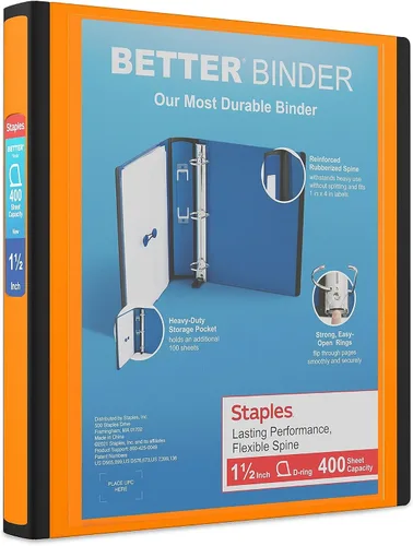 Vista 16 de Carpeta con anillos en forma de "D" de 1 pulgada para mejor visualización Staples, Negro