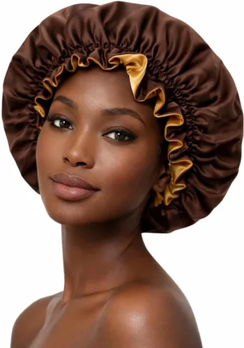 Vista 26 de Gorro de pelo para dormir, gorro de noche con clip ajustable, gorro reversible para el cabello para mujer, gorro de satén de seda