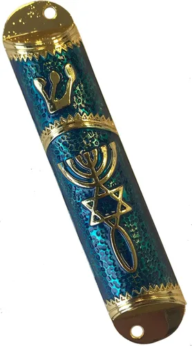 Vista 7 de Holy Land Market Sello Mesiánico - Funda para mezuzá de 4 pulgadas con pergamino incluido, mezuzá judía pequeña (negro - marco dorado)