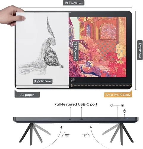 Vista 5 de XPPen Tableta de Dibujo 4K UHD Artist Pro 19 Gen2 con Pantalla, Tableta Gráfica 156% sRGB con Monitor de Dibujo Antirreflejo de 1.07 Mil Millones