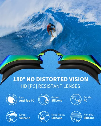 Vista 4 de Gafas de Natación para Mujeres y Hombres, Kit para Adultos, Antiempañamiento UV sin Fuga - Gafas de Natación HD Mejoradas para Carreras para Hombres