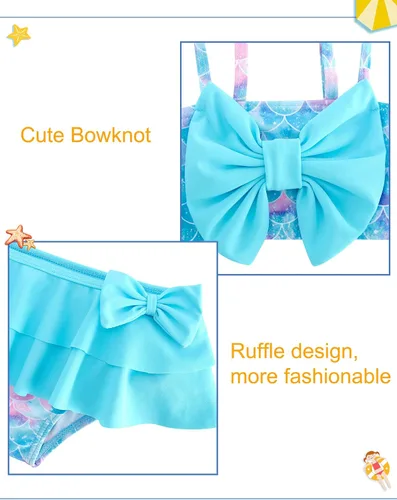 Vista 4 de Ahegao 6M-3T - Trajes de baño para niñas pequeñas, trajes de baño de 3 piezas, bikini