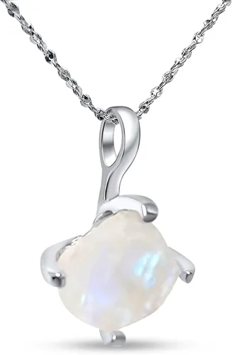 Vista 35 de Collar de cadena con colgante de piedra preciosa natural en bruto con oro blanco sobre plata de ley 925, piedra natal delicado regalo solitario