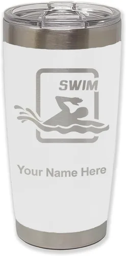 Vista 25 de LaserGram Vaso aislado al vacío de 20 onzas, para natación, grabado personalizado incluido (negro) Engraved Gift for Swimmers, Vacuum Insulated