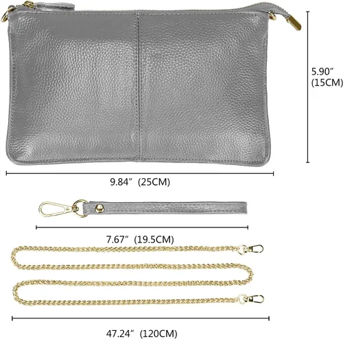 Vista 7 de Uromee Cartera de mano para mujer, de piel auténtica, con cadena de hombro desmontable