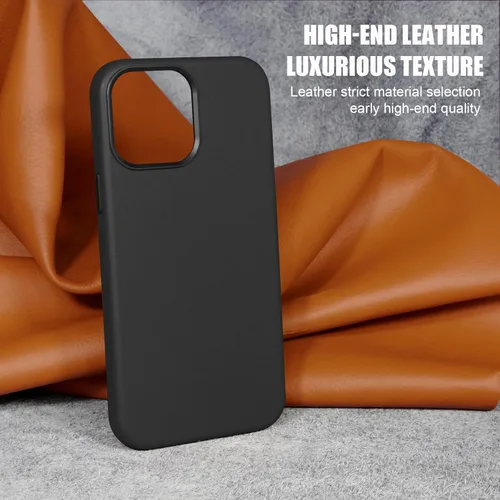 Vista 2 de Funda de cuero genuino para iPhone 13 Pro, cuero de grano completo, compatible con MagSafe y carga inalámbrica, bisel de la cámara con botones