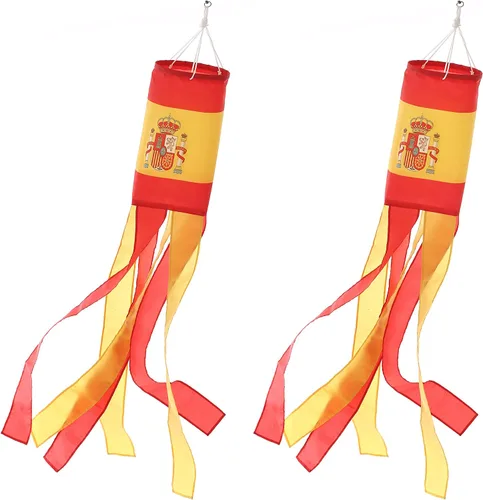 Vista 3 de Paquete de 2 calcetines de viento con bandera española de España para patio y jardín, para colgar en el porche delantero, impermeables, adecuados